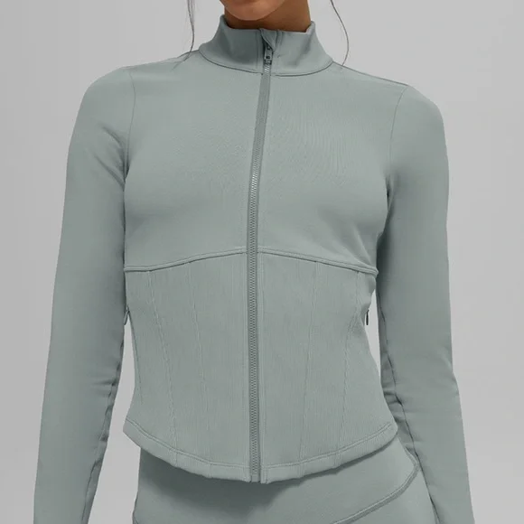 NEW! Alo Airbrush Corset Full Zip Jacket- Lunar Grey/Small - Picture 8 of 13